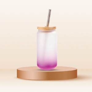 Frosted Gradient Glass Jar with Bamboo Lid